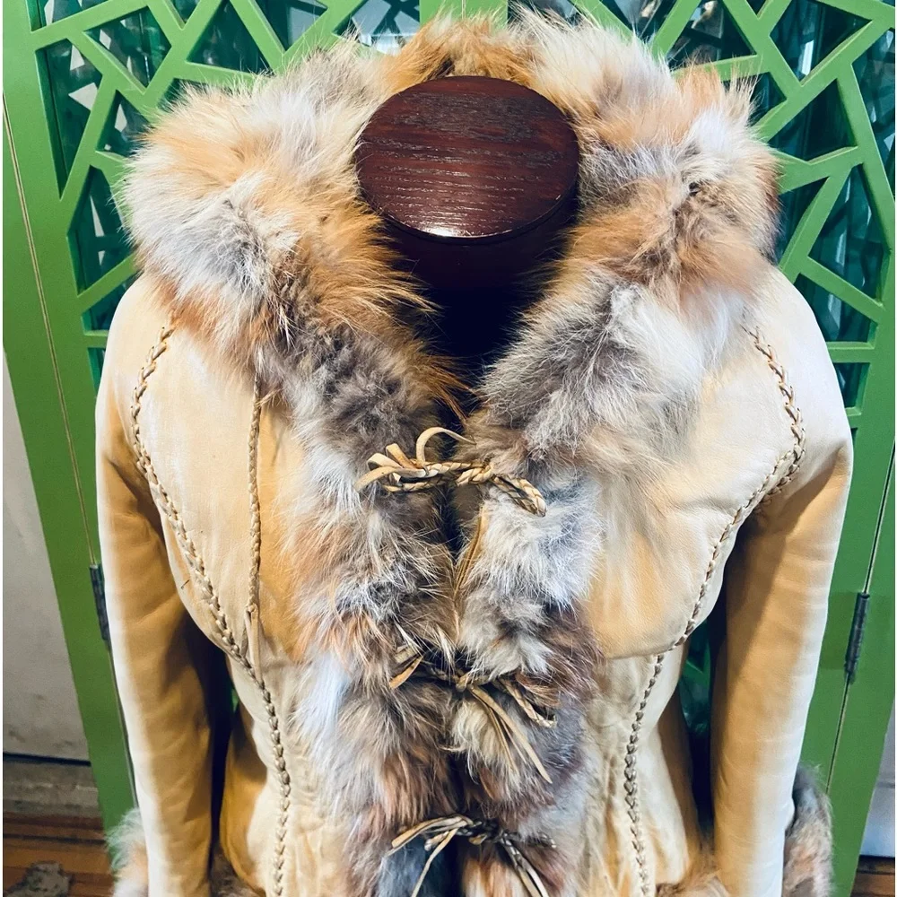 Fancy Hides for North Beach Leathers Hooded Fur Lined & Trimmed Leather Jacket